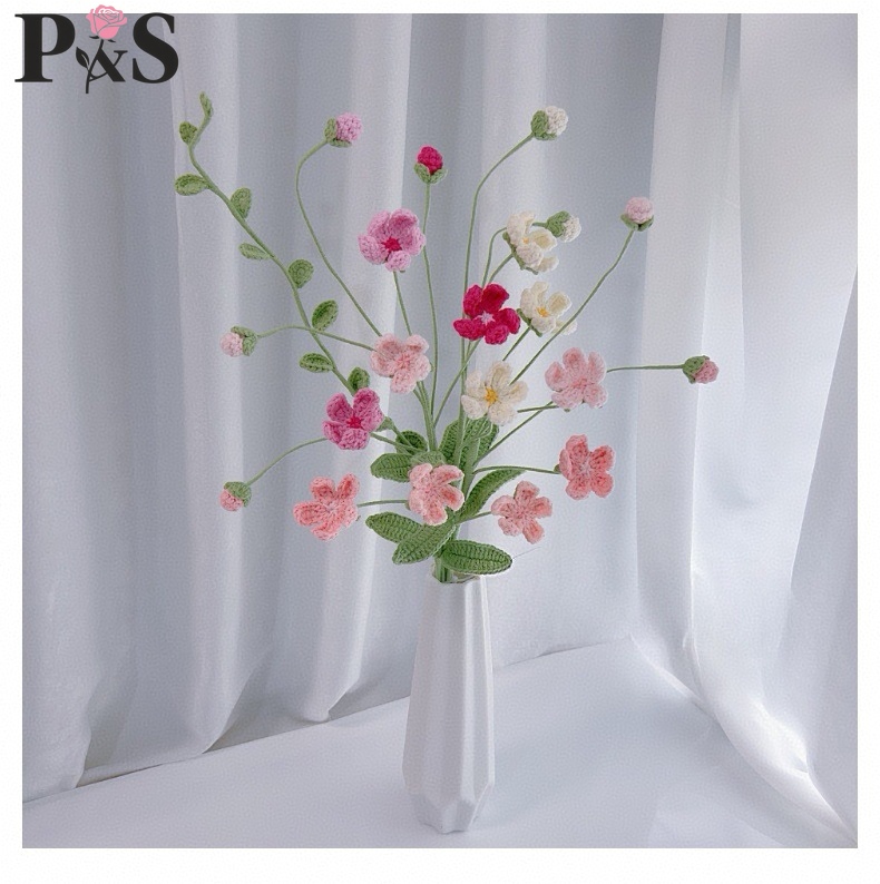 Home Decor Tulip - Handmade Crochet Flower Androsace Pink Artifical