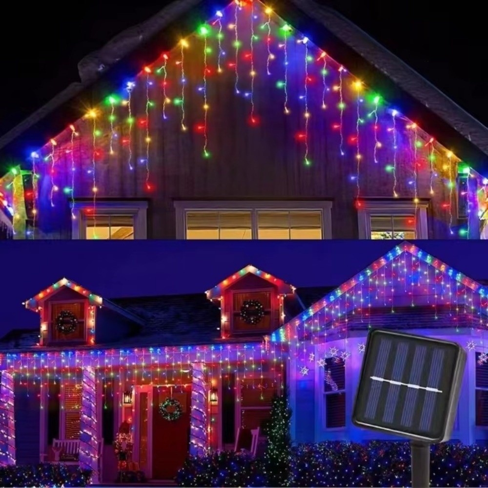 String Curtain Light - 600CM Curtain Waterfall Light Solar Powered