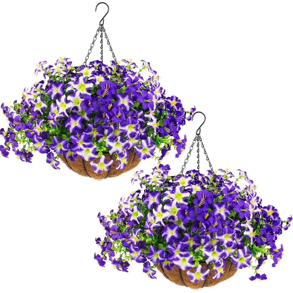 Home Decor Tulip - Silky Purple Petunias with Hanging Baskets,