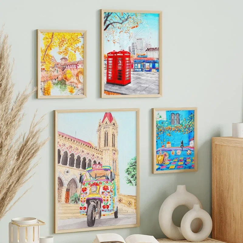 Home Decor Karachi - Colorful London Karachi Cityscape Travel Gift