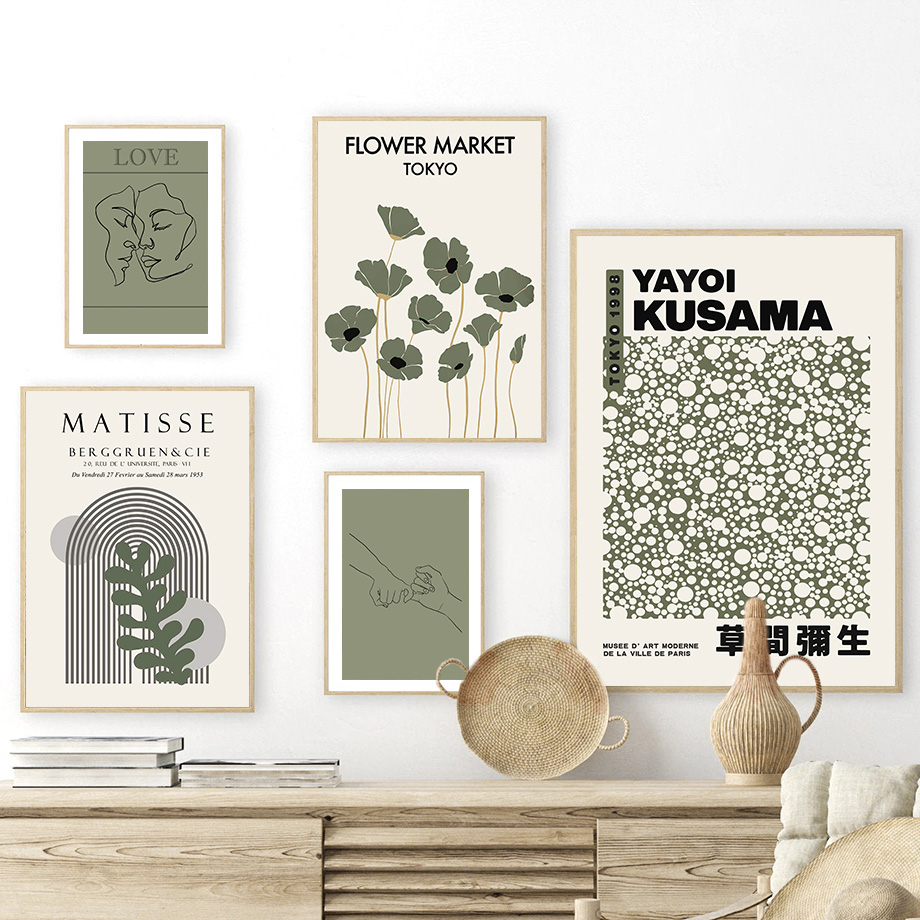 Home Decor Green - Sage Green Yayoi Kusama Matisse Flower