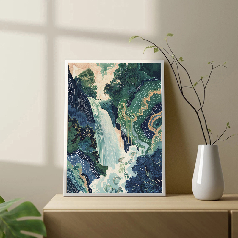 Home Decor Green - Hokusai Ukiyo-e Blue Green Japanese Waterfall