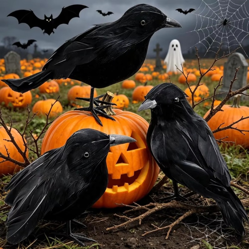 Home Decor Inspo - 1PC Black Crow Halloween Decoration Realistic