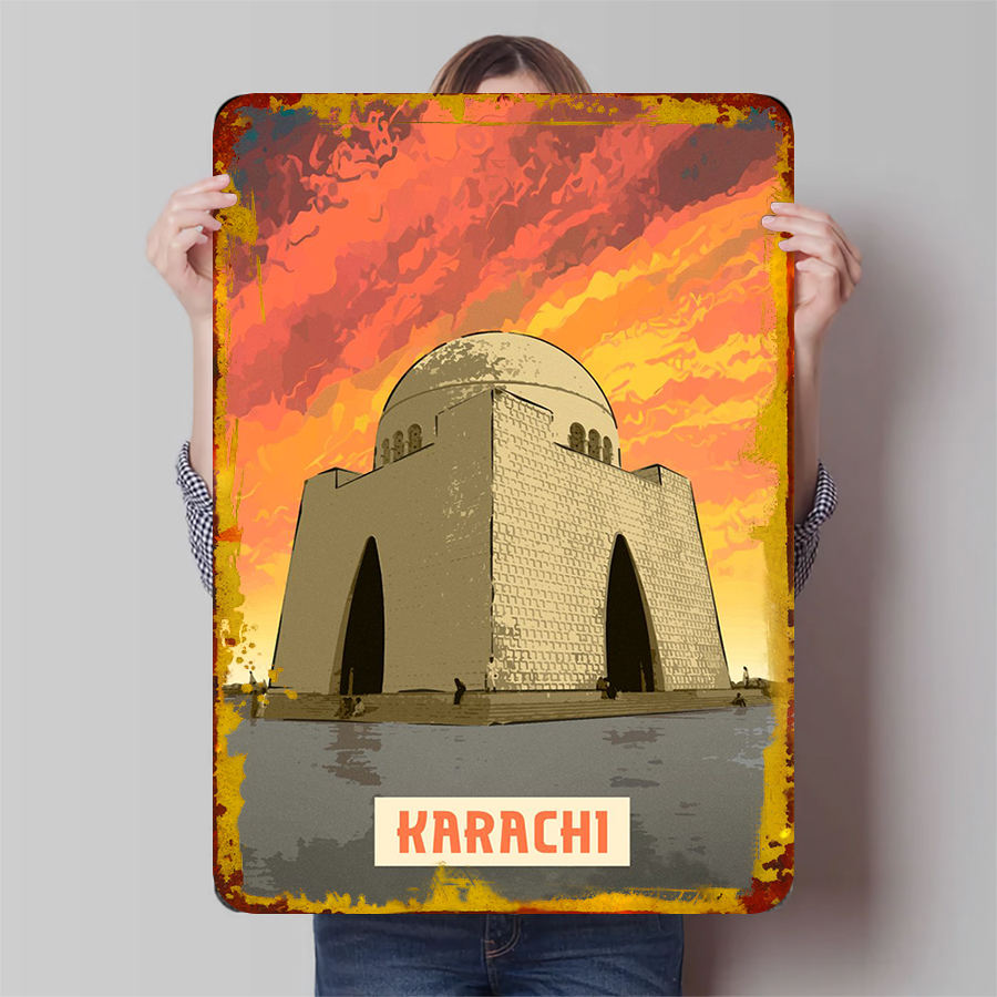 Home Decor Karachi - Karachi Pakistan Landmark Framed Metal Wall