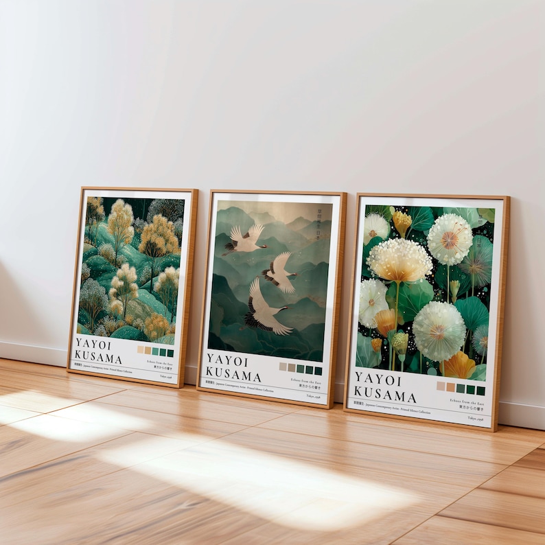 Home Decor Green - 1/3pcs Japanese Yayoi Kusama Dandelion Canvas