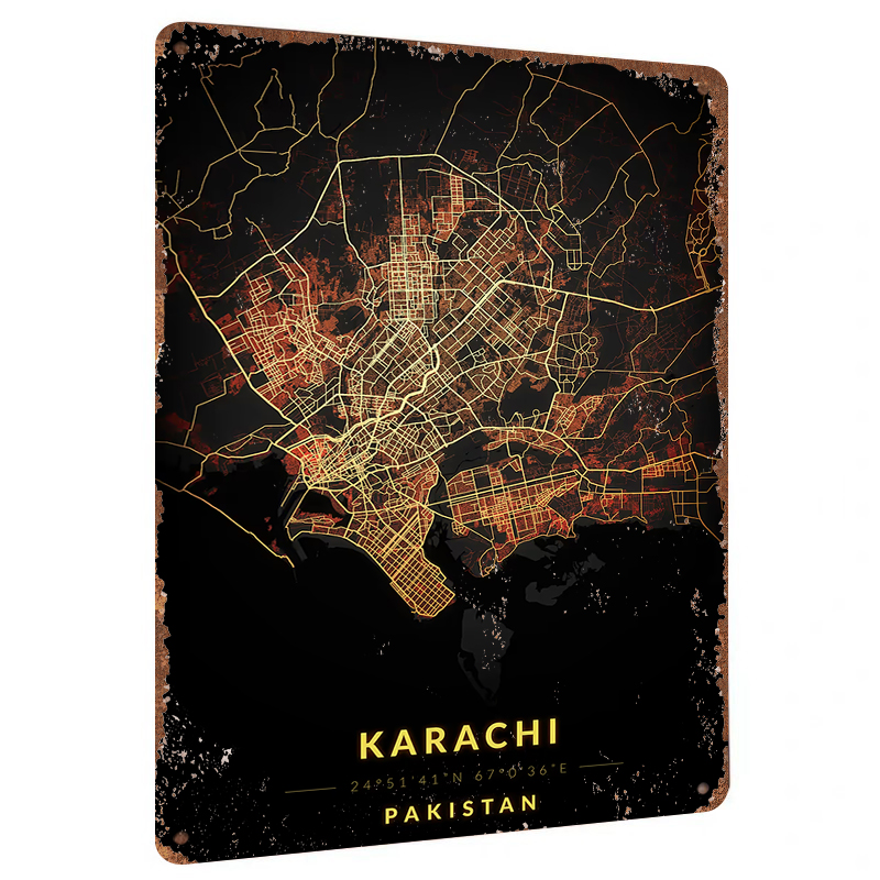 Home Decor Karachi - Karachi Pakistan City Map Metal Wall