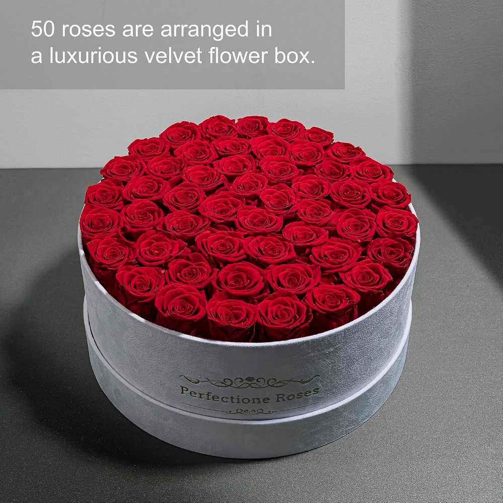 50 Velvet Box Roses, Preserved - Home Decor Tulip 评论和价格