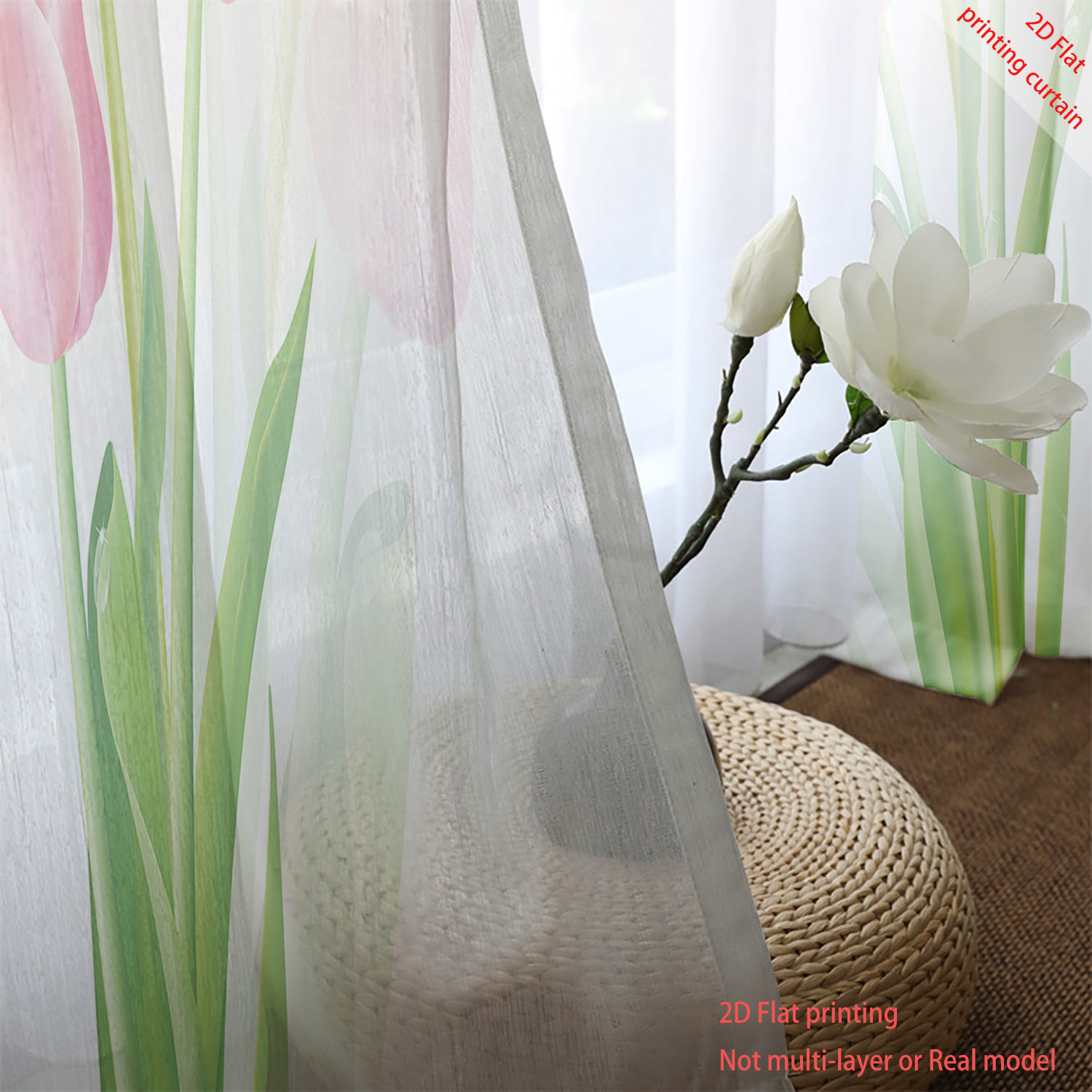 Pink tulip print transparent g - Home Decor Tulip 评论和价格