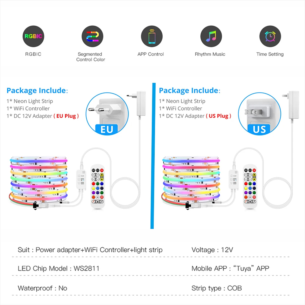 Tuya WiFi WS2811 RGBIC COB LED - Home Decor Free App 评论和价格