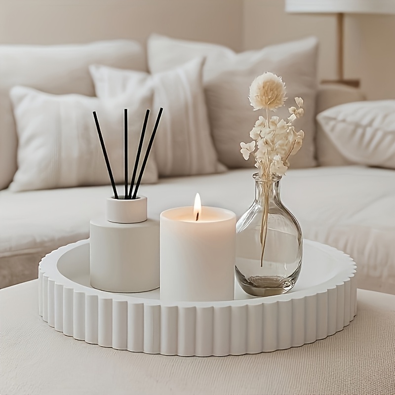Round White Tray Modern Wavy T - Home Decor Center 评论和价格