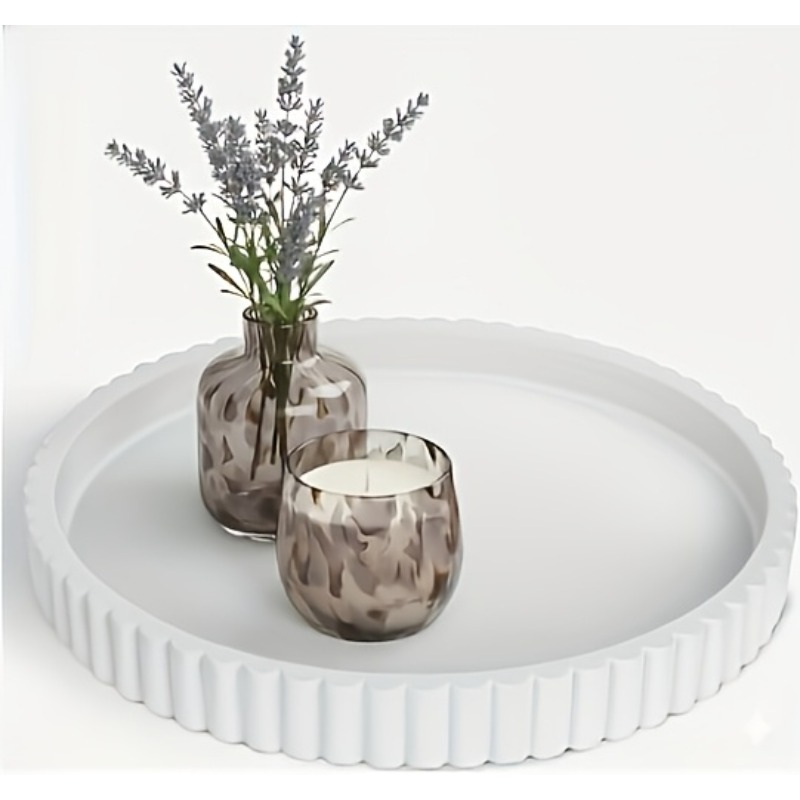 Round White Tray Modern Wavy T - Home Decor Center 评论和价格